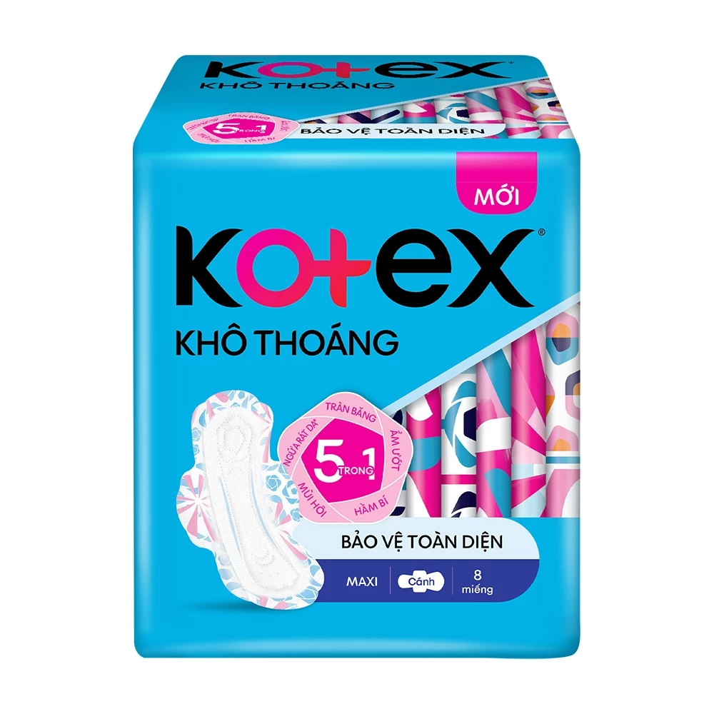 Băng vệ sinh Kotex khô thoáng maxi dày cánh 23cm 8 miếng
