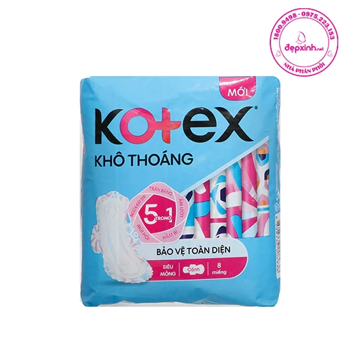 Băng vệ sinh Kotex khô thoáng maxi dày cánh 23cm 8 miếng