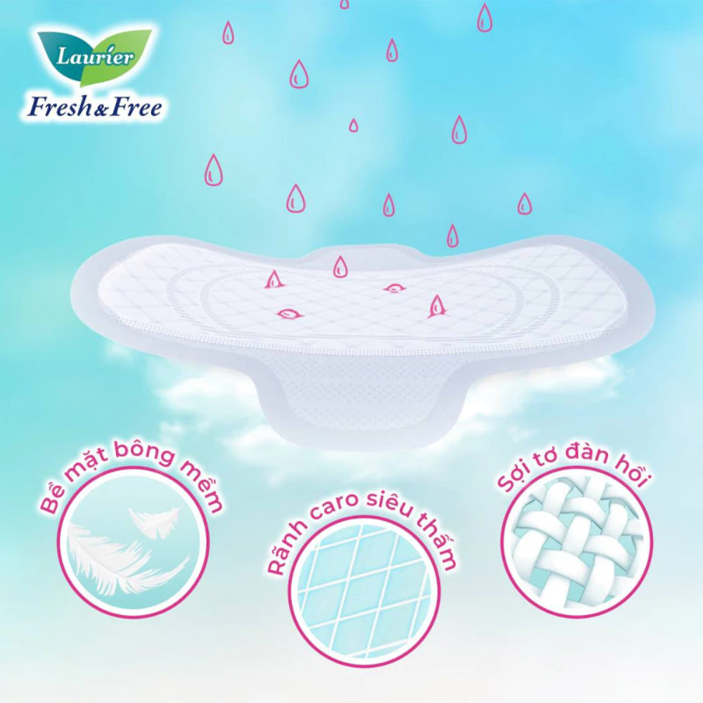 Băng vệ sinh Laurier Fresh & Free dày cánh 22cm thấm hút tốt 20 miếng