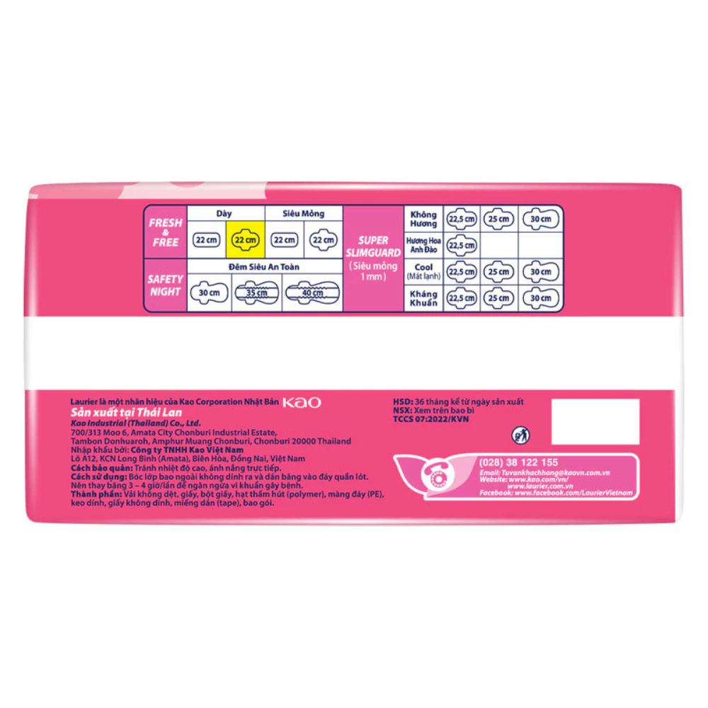 Băng vệ sinh Laurier Fresh & Free dày cánh 22cm thấm hút tốt 20 miếng