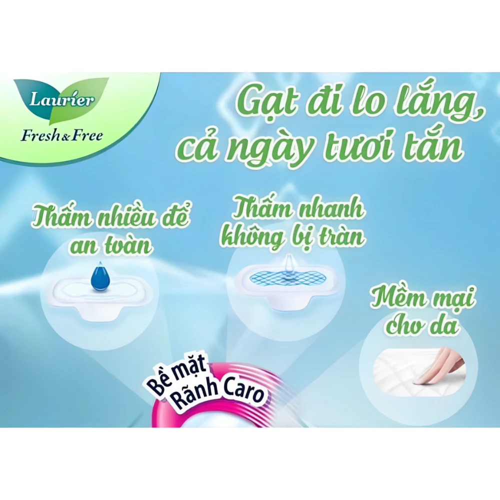 Băng vệ sinh Laurier Fresh & Free siêu mỏng cánh 22cm 8/20 miếng.