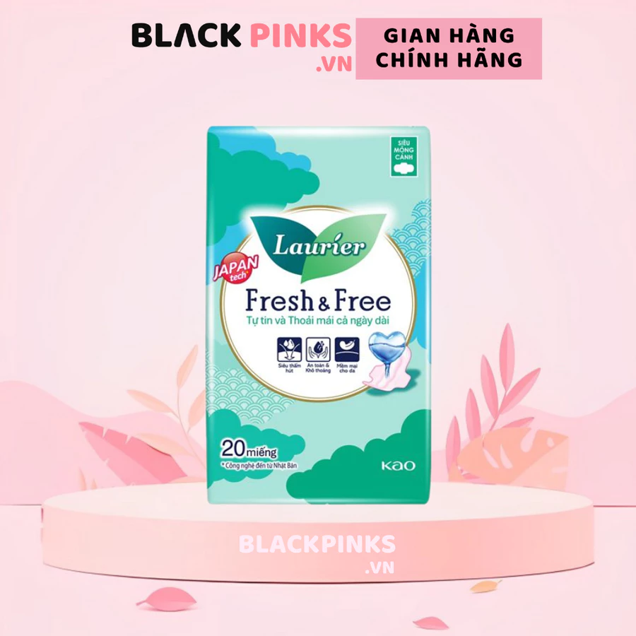Băng vệ sinh Laurier Fresh & Free siêu mỏng cánh 22cm 8/20 miếng.