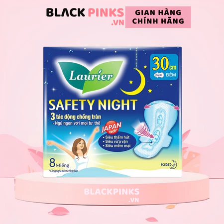 Băng vệ sinh Laurier Safety Night ban đêm chống tràn 30cm 4/8 miếng
