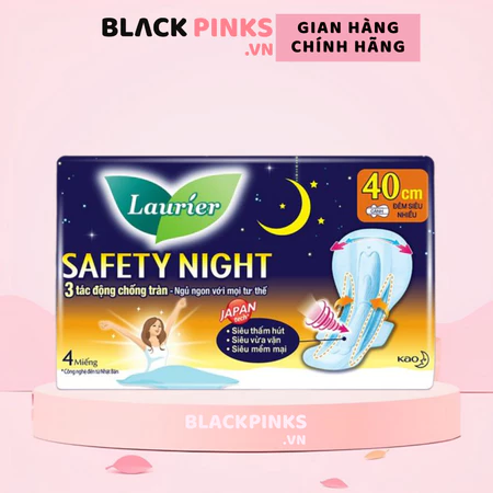 Băng vệ sinh Laurier Safety Night ban đêm chống tràn 40cm 4/8 miếng