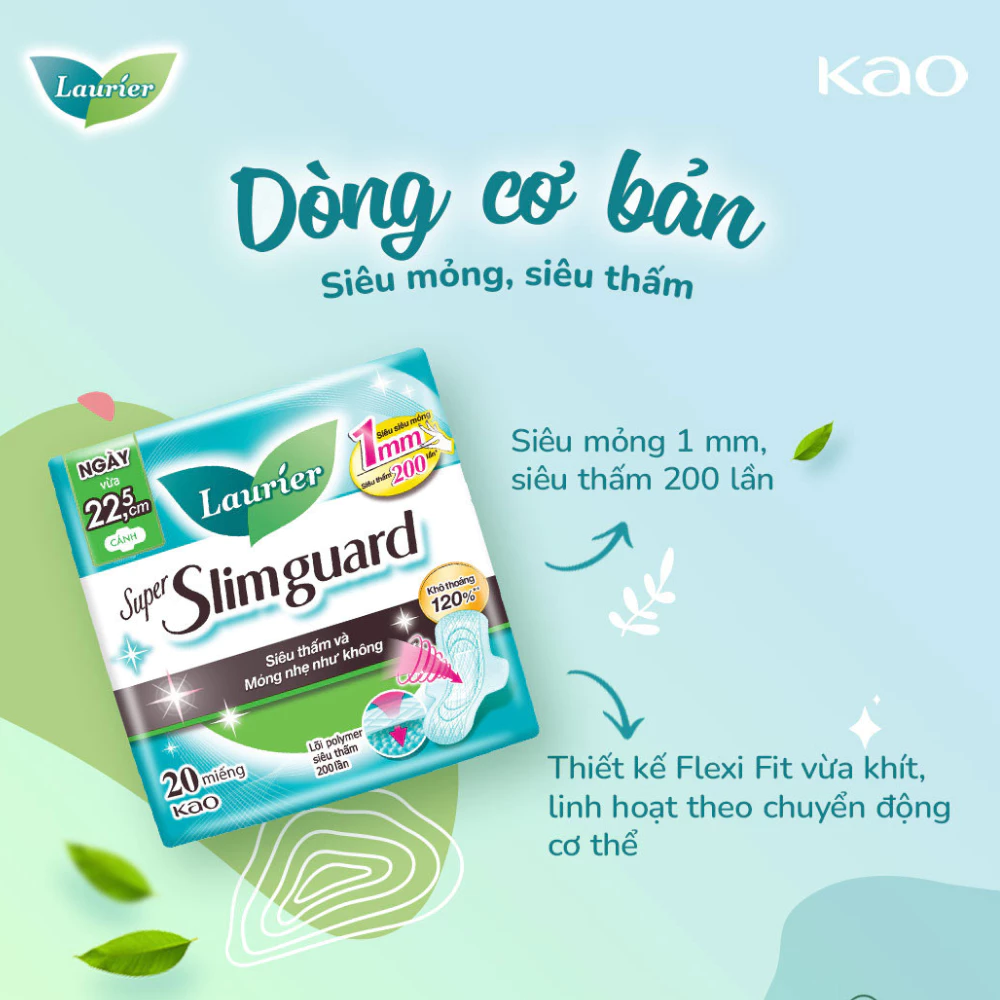 Băng vệ sinh Laurier siêu mỏng bảo vệ 1mm 22.5cm 10/20 miếng
