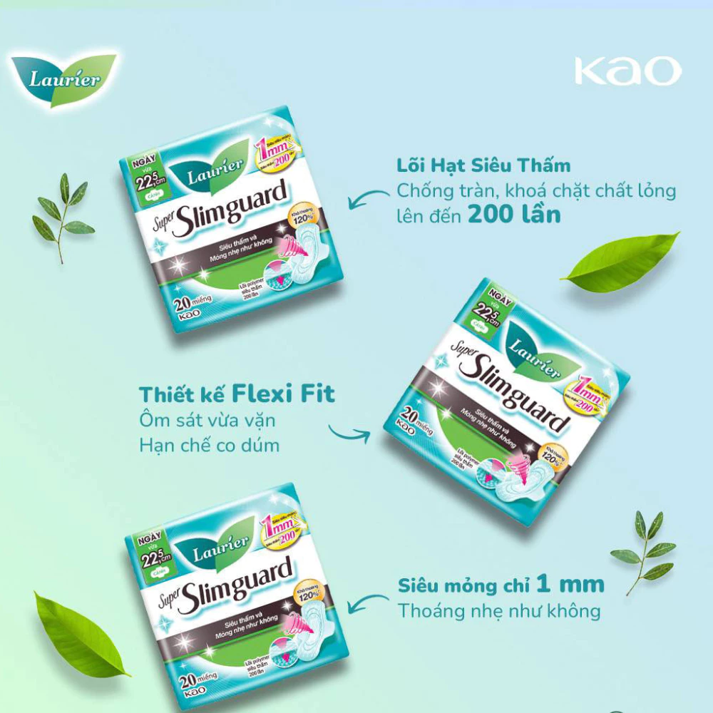 Băng vệ sinh Laurier siêu mỏng bảo vệ 1mm 22.5cm 10/20 miếng
