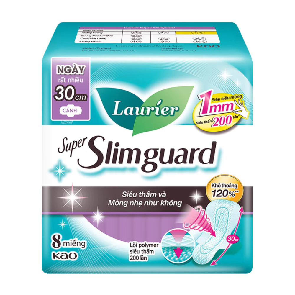 Băng vệ sinh Laurier siêu mỏng bảo vệ 1mm 30cm 8 miếng