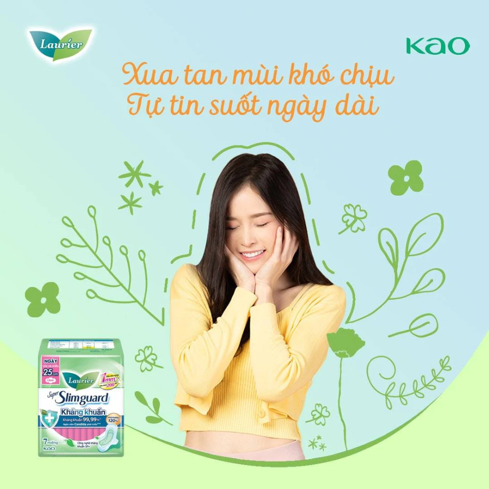 Băng vệ sinh Laurier siêu mỏng cánh kháng khuẩn 25cm 7/14 miếng