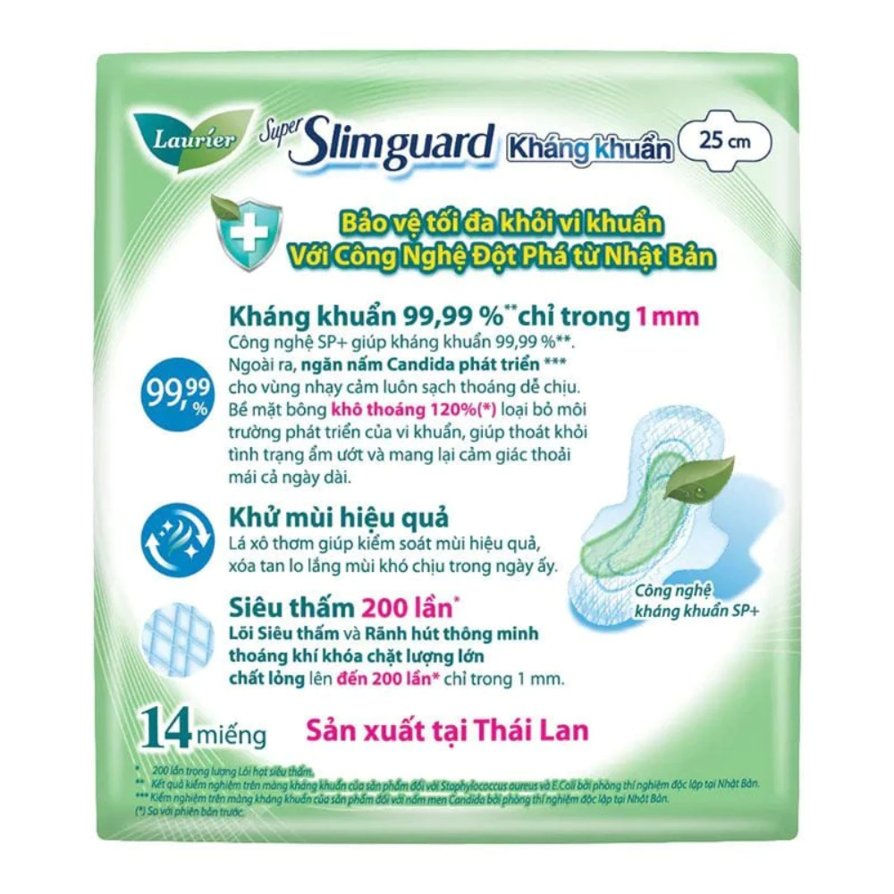 Băng vệ sinh Laurier siêu mỏng cánh kháng khuẩn 25cm 7/14 miếng