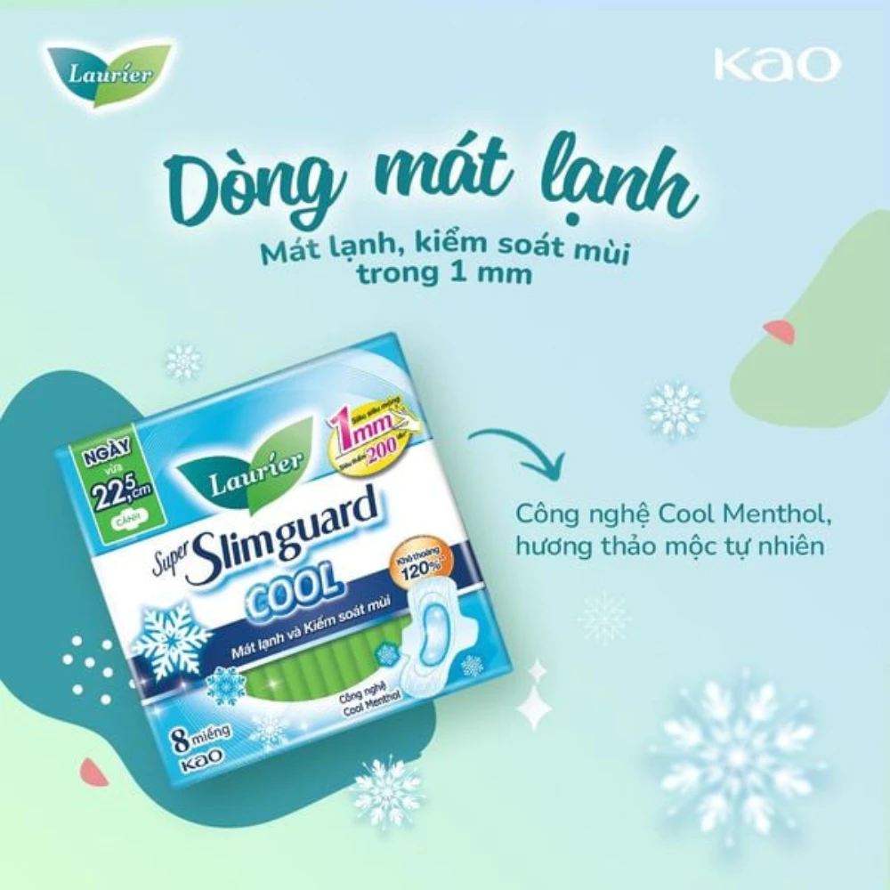 Băng vệ sinh Laurier siêu mỏng mát lạnh và kiểm soát mùi 22.5cm 8/16 miếng