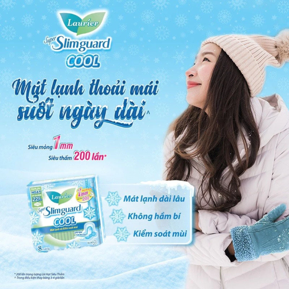 Băng vệ sinh Laurier siêu mỏng mát lạnh và kiểm soát mùi 22.5cm 8/16 miếng