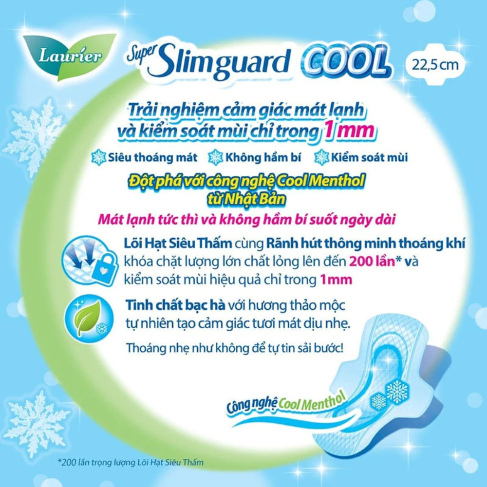 Băng vệ sinh Laurier siêu mỏng mát lạnh và kiểm soát mùi 22.5cm 8/16 miếng