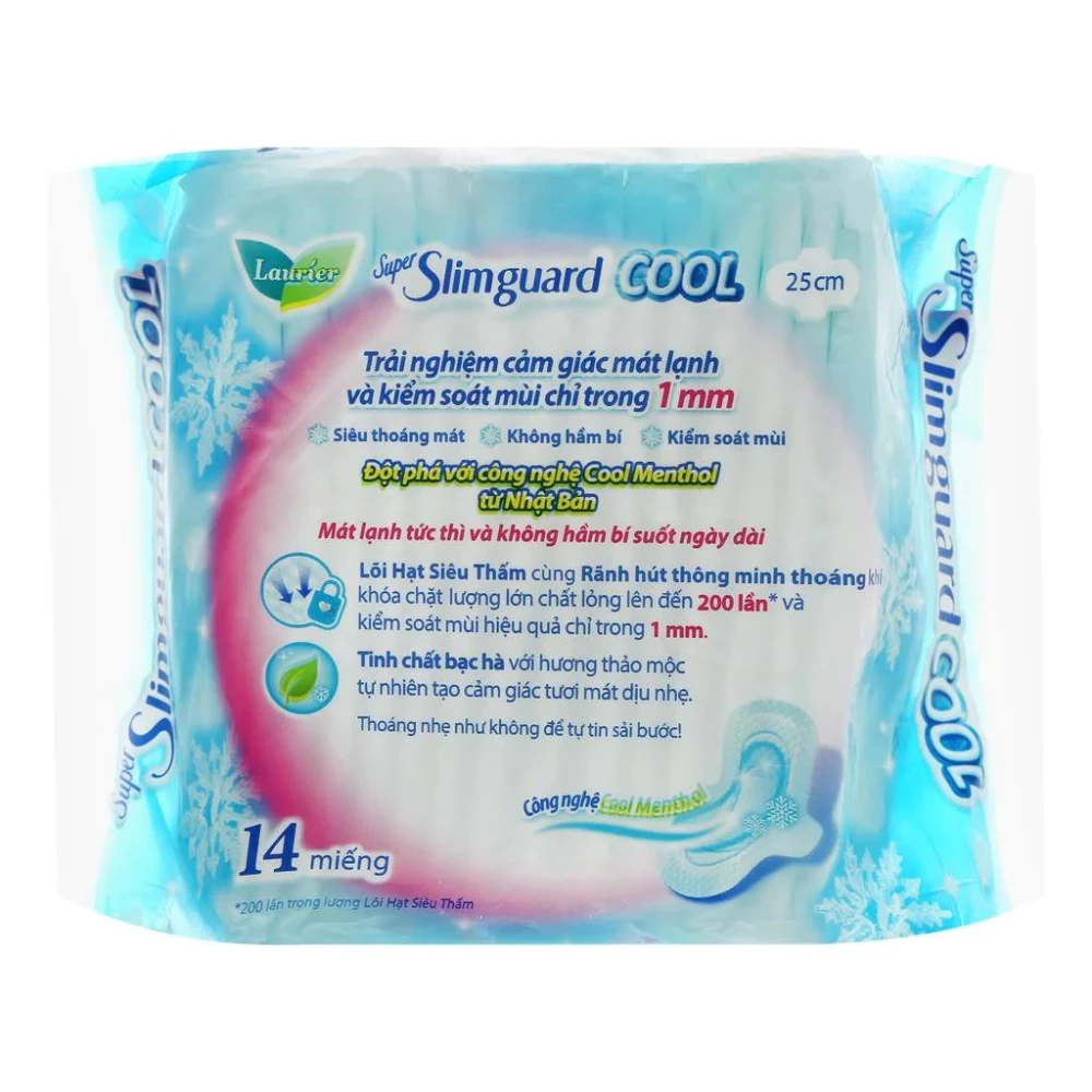 Băng vệ sinh Laurier siêu mỏng mát lạnh và kiểm soát mùi 25cm 7/14 miếng