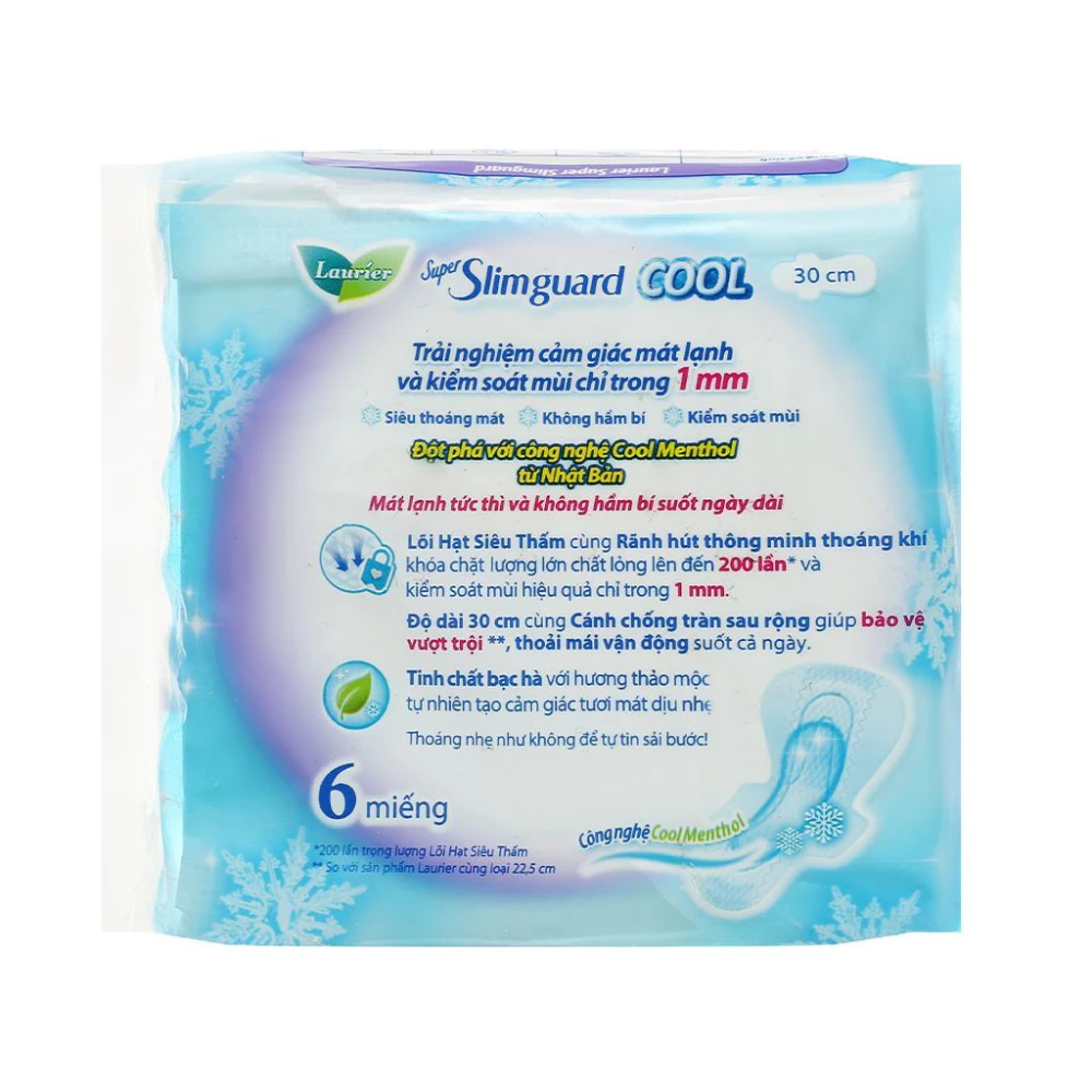 Băng vệ sinh Laurier siêu mỏng mát lạnh và kiểm soát mùi 30cm 6 miếng