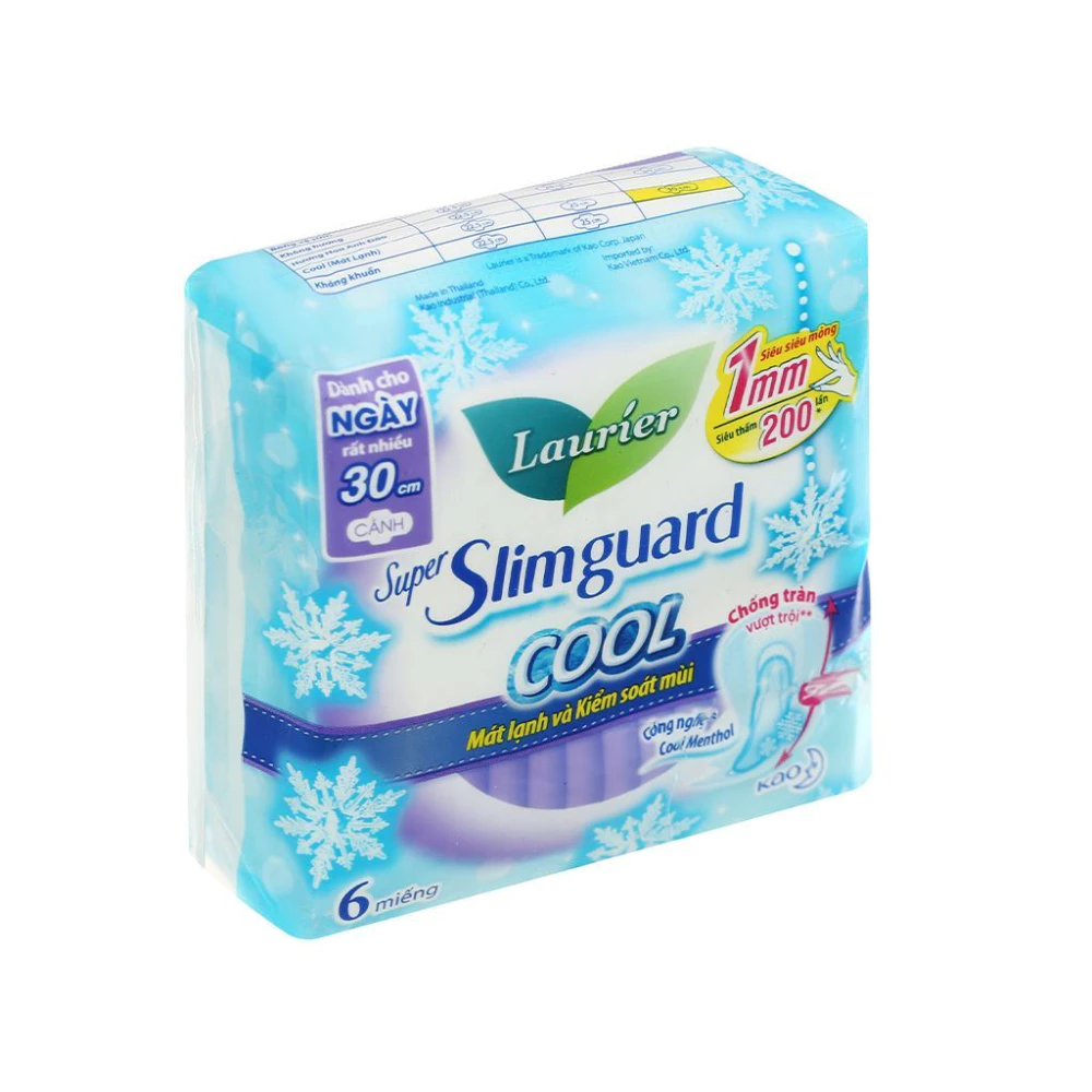 Băng vệ sinh Laurier siêu mỏng mát lạnh và kiểm soát mùi 30cm 6 miếng