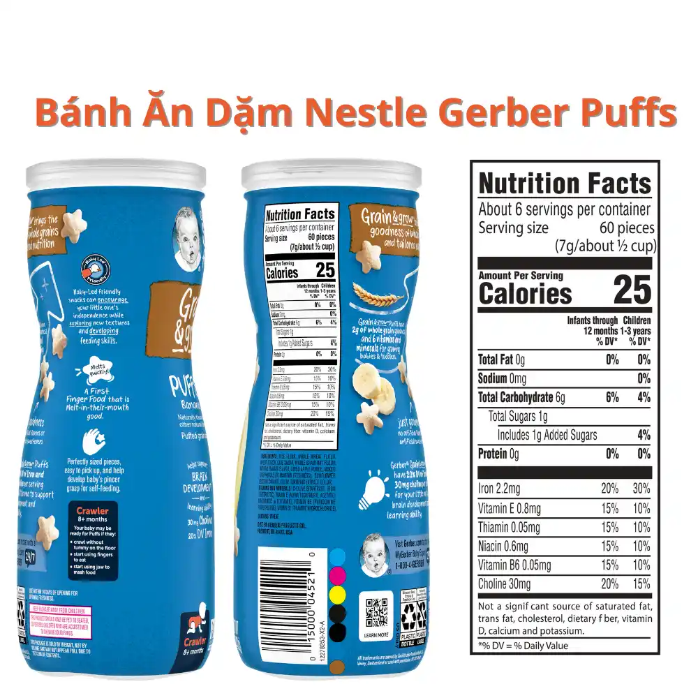 Bánh ăn dặm Gerber ngôi sao vị việt quất /chuối /dâu táo 42g cho bé trên 8 tháng tuổi