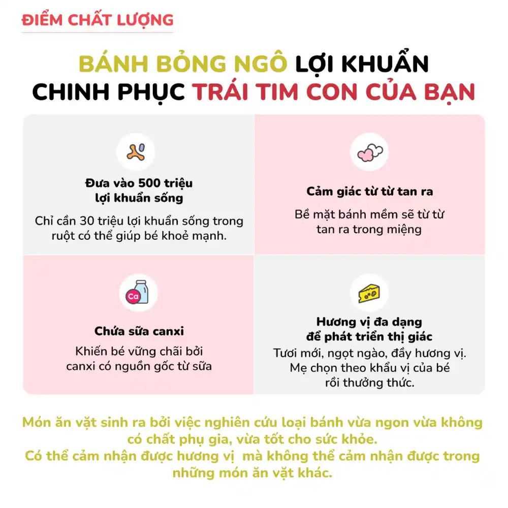 Bánh bỏng Bebecook bổ sung lợi khuẩn vị dâu /vị chuối /vị pho mai 23g dành cho bé trên 12 tháng tuổi