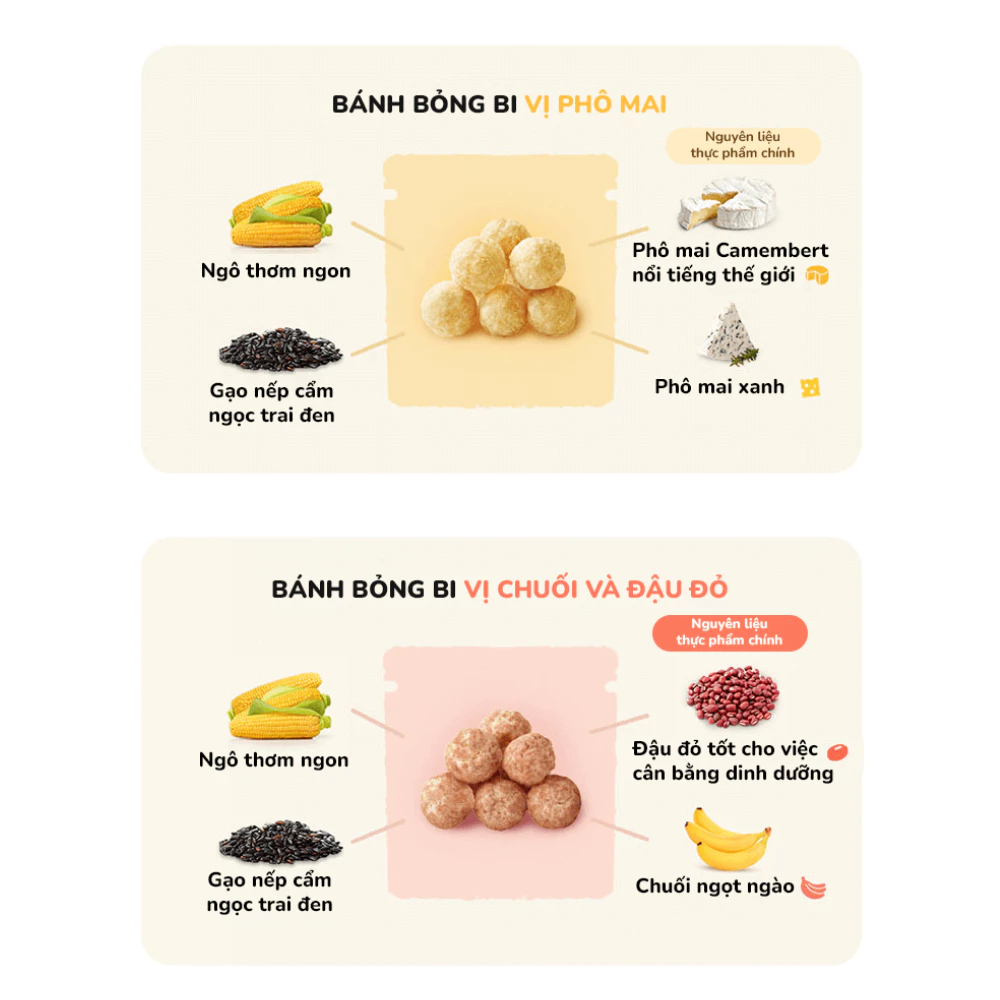 Bánh bỏng bi Bebecook vị đậu/ vị phô mai/ vị chuối và đậu đỏ 25g dành cho bé trên 12 tháng tuổi