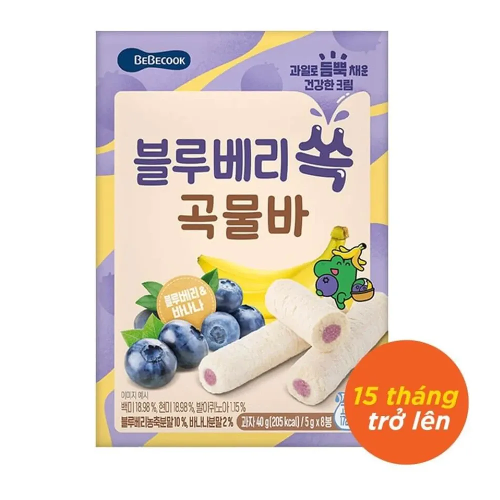 Bánh cuộn thanh ngũ cốc Bebecook vị dâu /việt quất 40g dành cho bé trên 15 tháng tuổi