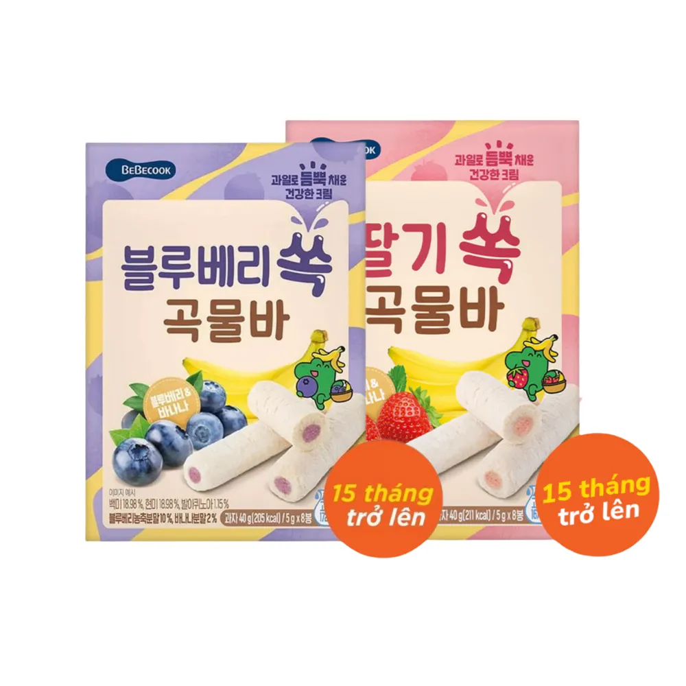Bánh cuộn thanh ngũ cốc Bebecook vị dâu /việt quất 40g dành cho bé trên 15 tháng tuổi