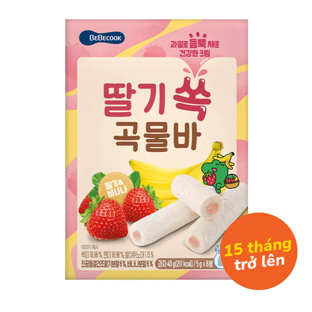 Bánh cuộn thanh ngũ cốc Bebecook vị dâu /việt quất 40g dành cho bé trên 15 tháng tuổi