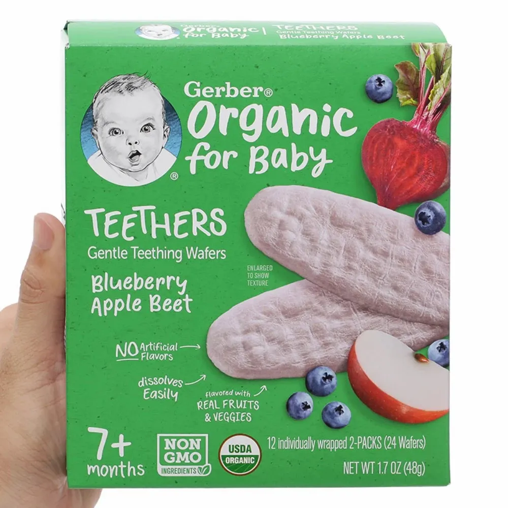 Bánh gạo ăn dặm Gerber Organic vị việt quất, táo, củ cải đỏ /xoài, chuối, cà rốt 48g