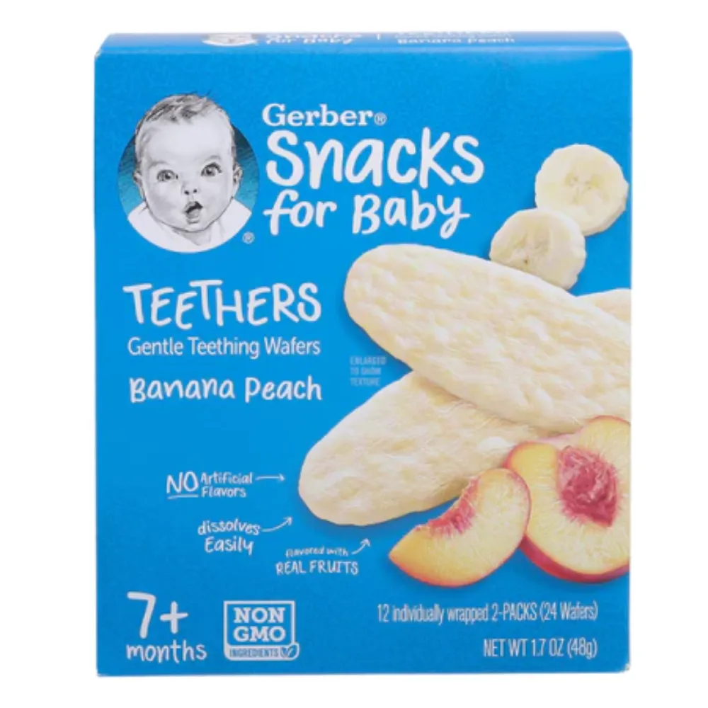 Bánh gạo ăn dặm Gerber vị xoài, mâm xôi /dâu, táo, cải bó xôi /chuối, đào 48g