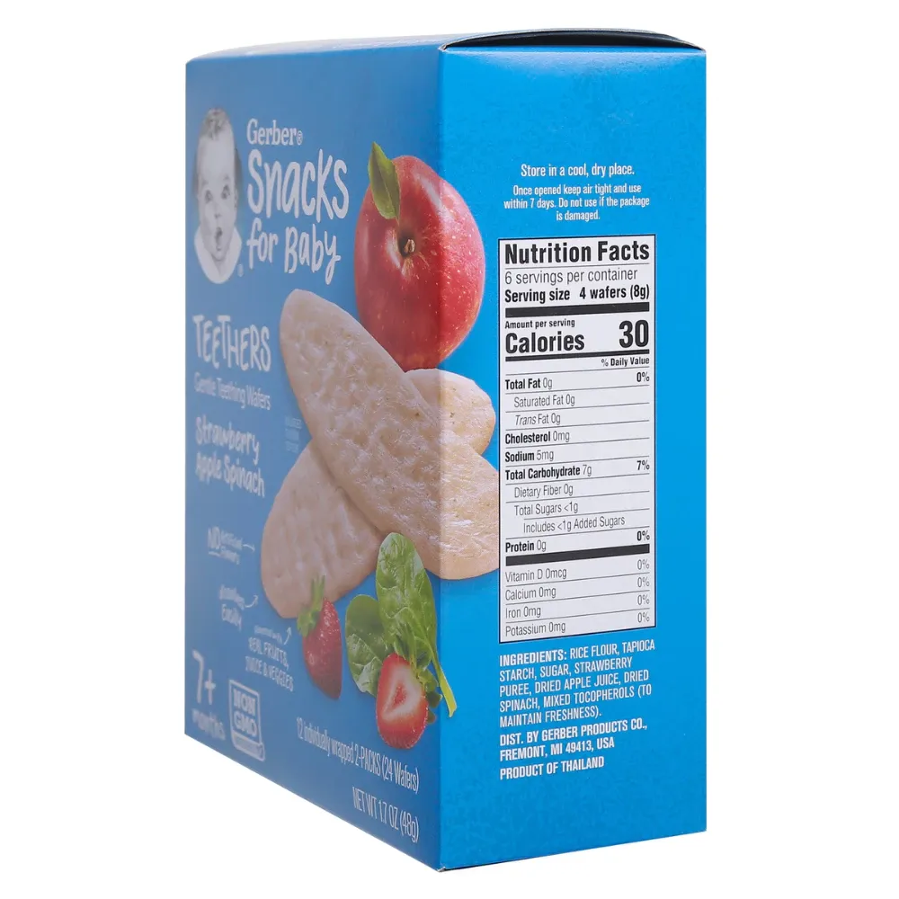 Bánh gạo ăn dặm Gerber vị xoài, mâm xôi /dâu, táo, cải bó xôi /chuối, đào 48g