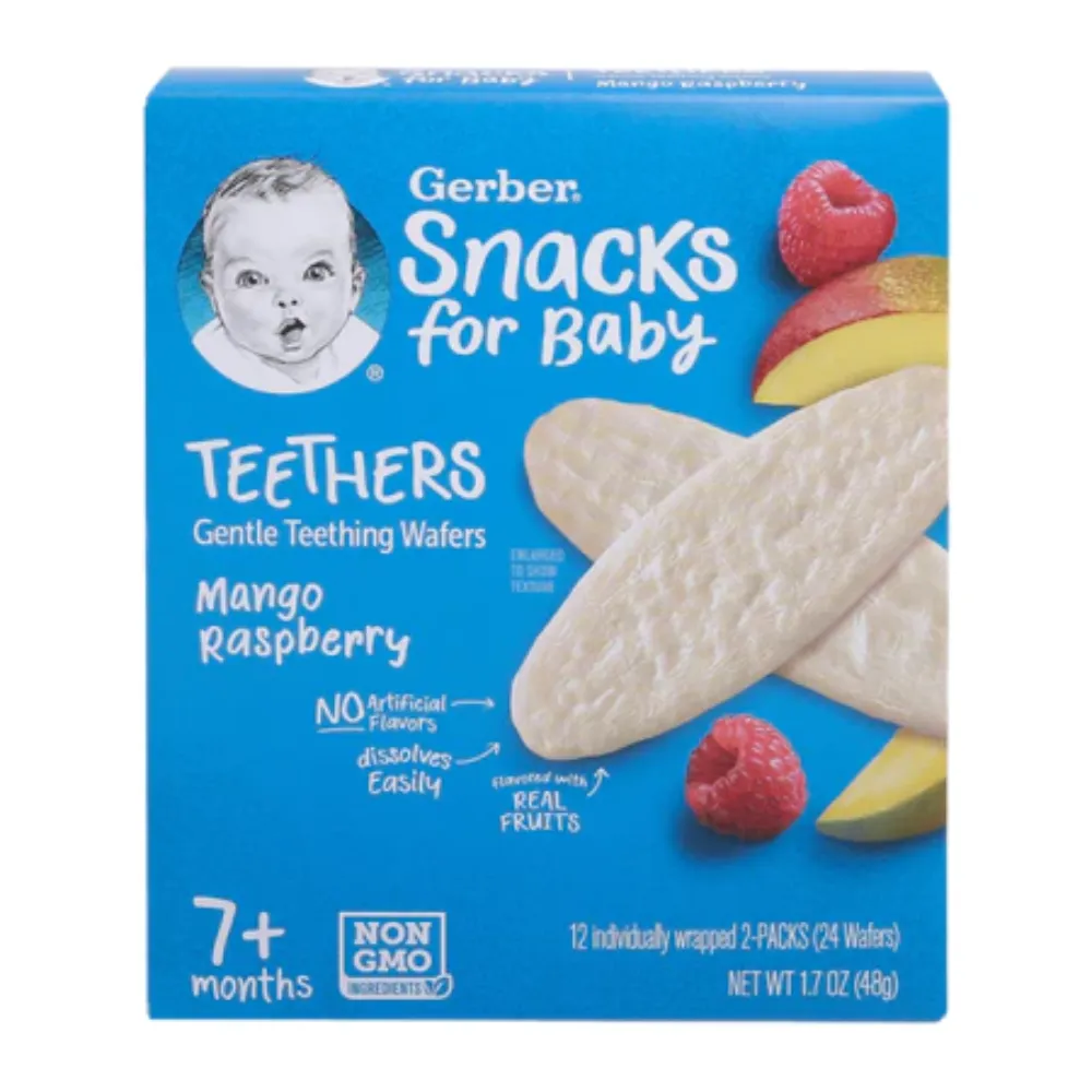 Bánh gạo ăn dặm Gerber vị xoài, mâm xôi /dâu, táo, cải bó xôi /chuối, đào 48g