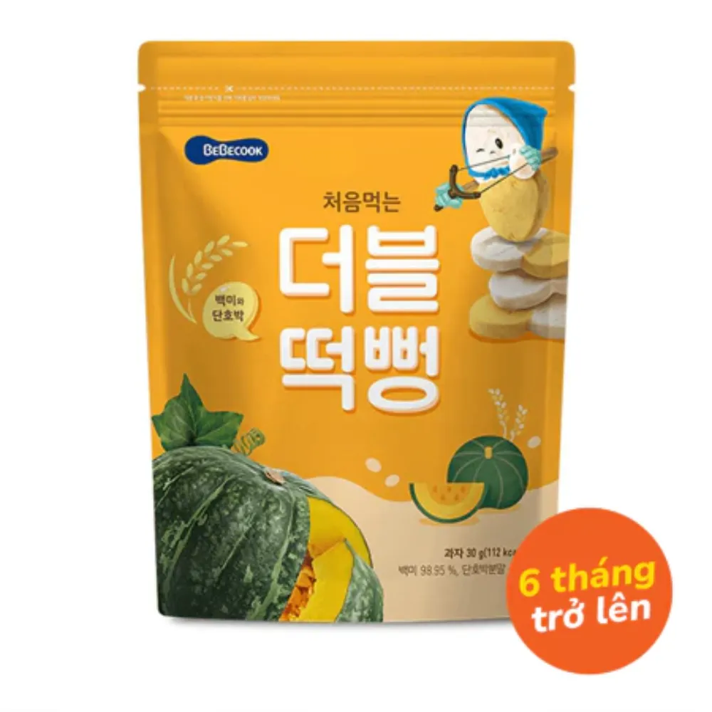 Bánh gạo Bebecook vị gạo và bí ngô /vị gạo và cải bó xôi /vị gạo và khoai lang tím 30g dành cho bé trên 6 tháng tuổi