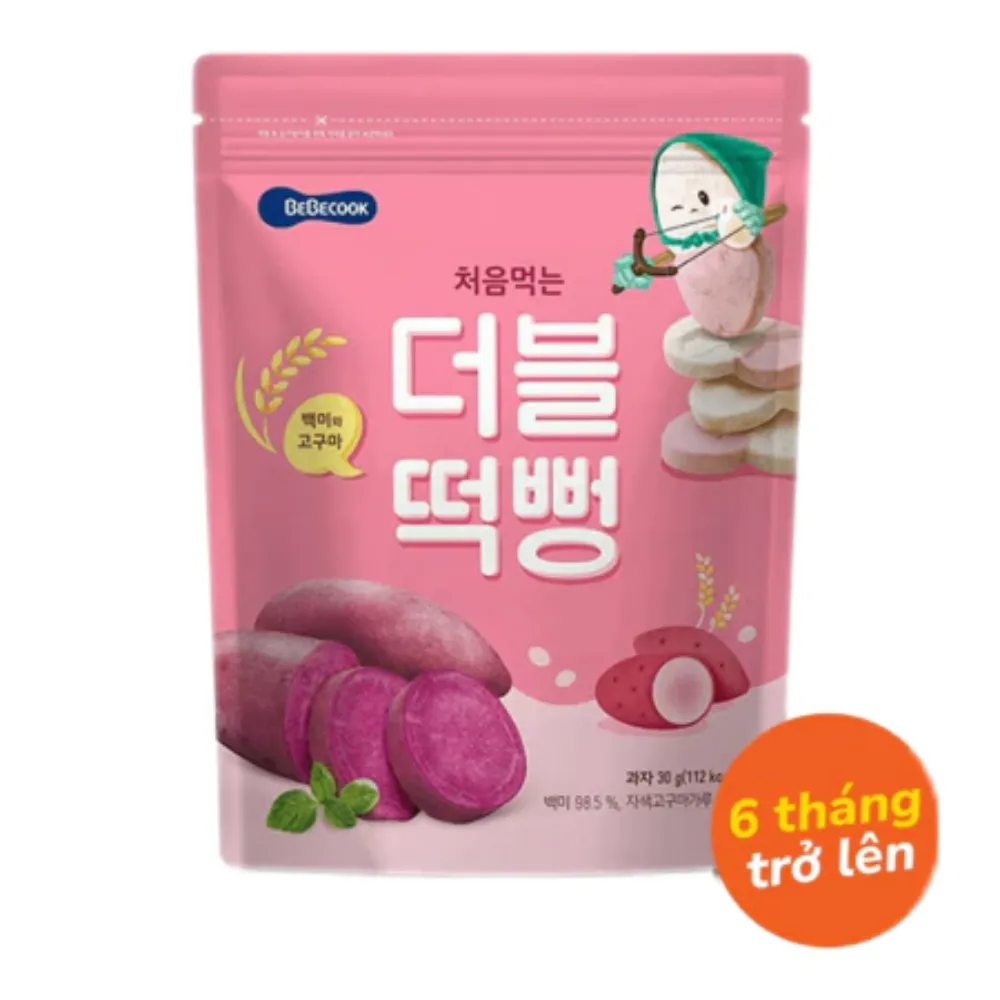 Bánh gạo Bebecook vị gạo và bí ngô /vị gạo và cải bó xôi /vị gạo và khoai lang tím 30g dành cho bé trên 6 tháng tuổi