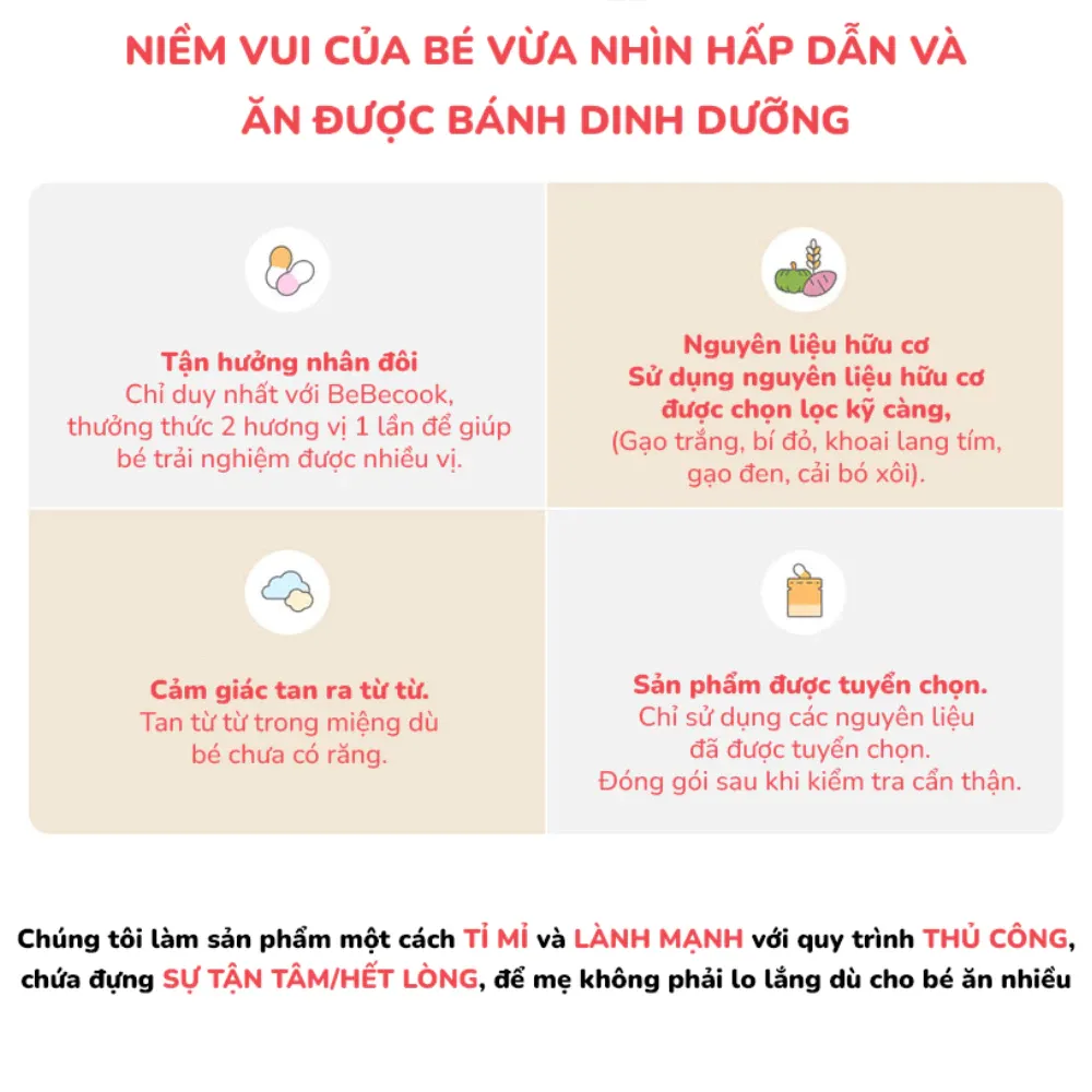 Bánh gạo Bebecook vị gạo và bí ngô /vị gạo và cải bó xôi /vị gạo và khoai lang tím 30g dành cho bé trên 6 tháng tuổi