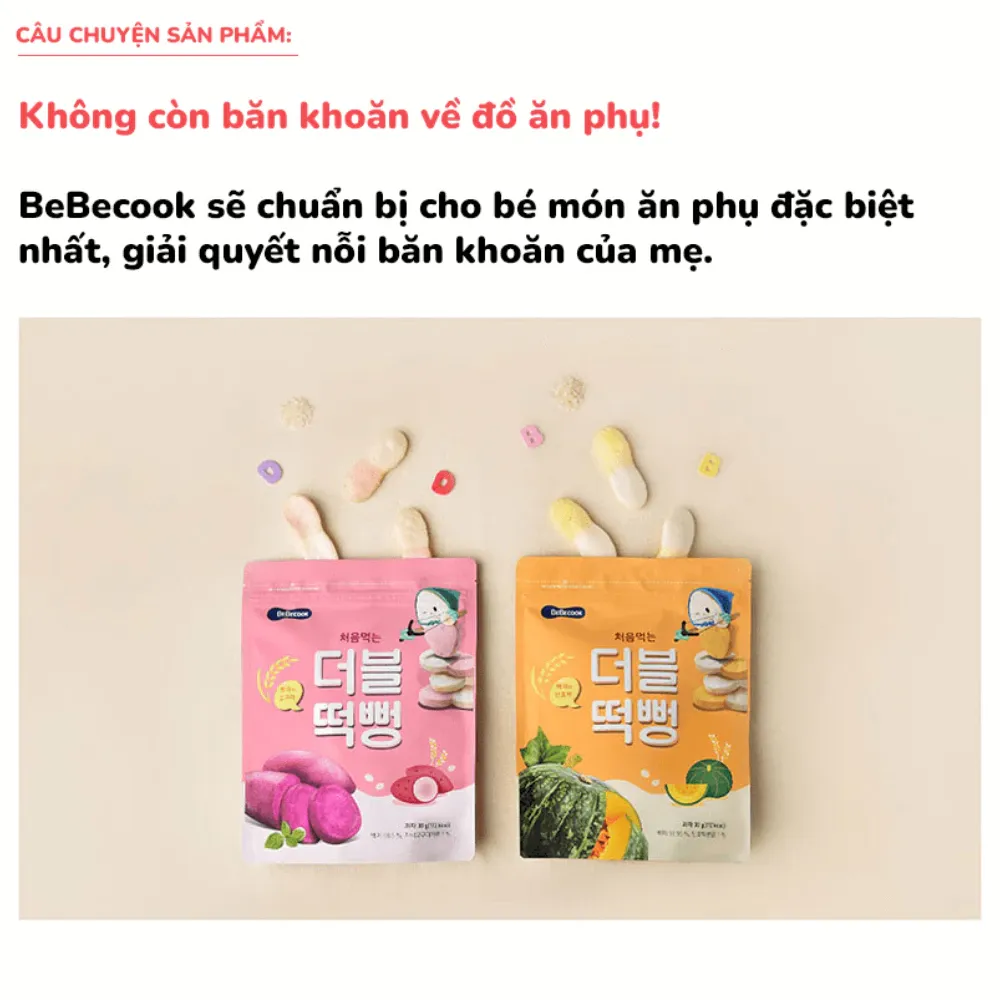 Bánh gạo Bebecook vị gạo và bí ngô /vị gạo và cải bó xôi /vị gạo và khoai lang tím 30g dành cho bé trên 6 tháng tuổi