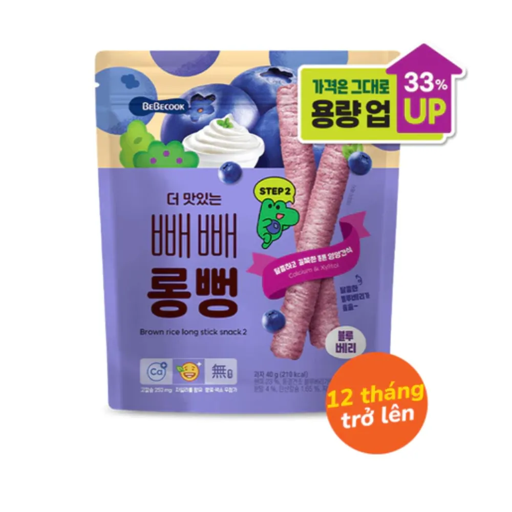 Bánh gạo lứt thanh dài Bebecook vị bắp nướng /việt quất 30g dành cho bé trên 12 tháng tuổi