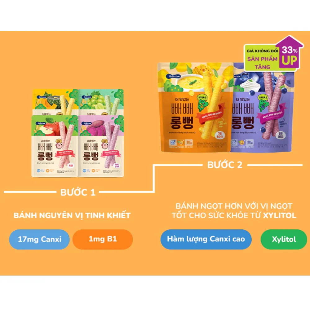 Bánh gạo lứt thanh dài Bebecook vị bắp nướng /việt quất 30g dành cho bé trên 12 tháng tuổi