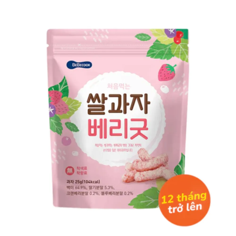 Bánh gạo que Bebecook vị rau củ /vị ngũ cốc /vị chuối /vị quả mọng 25g dành cho bé trên 12 tháng tuổi