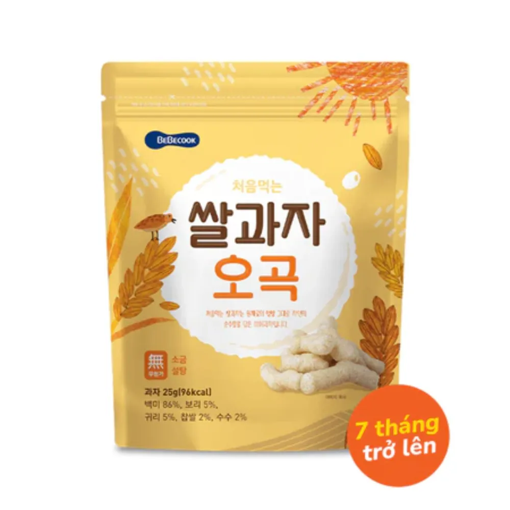 Bánh gạo que Bebecook vị rau củ /vị ngũ cốc /vị chuối /vị quả mọng 25g dành cho bé trên 12 tháng tuổi