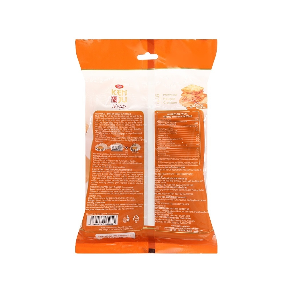 Bánh quy kem dẻo Richy Kenju Nougat Latte vị cà phê trứng gói 155g