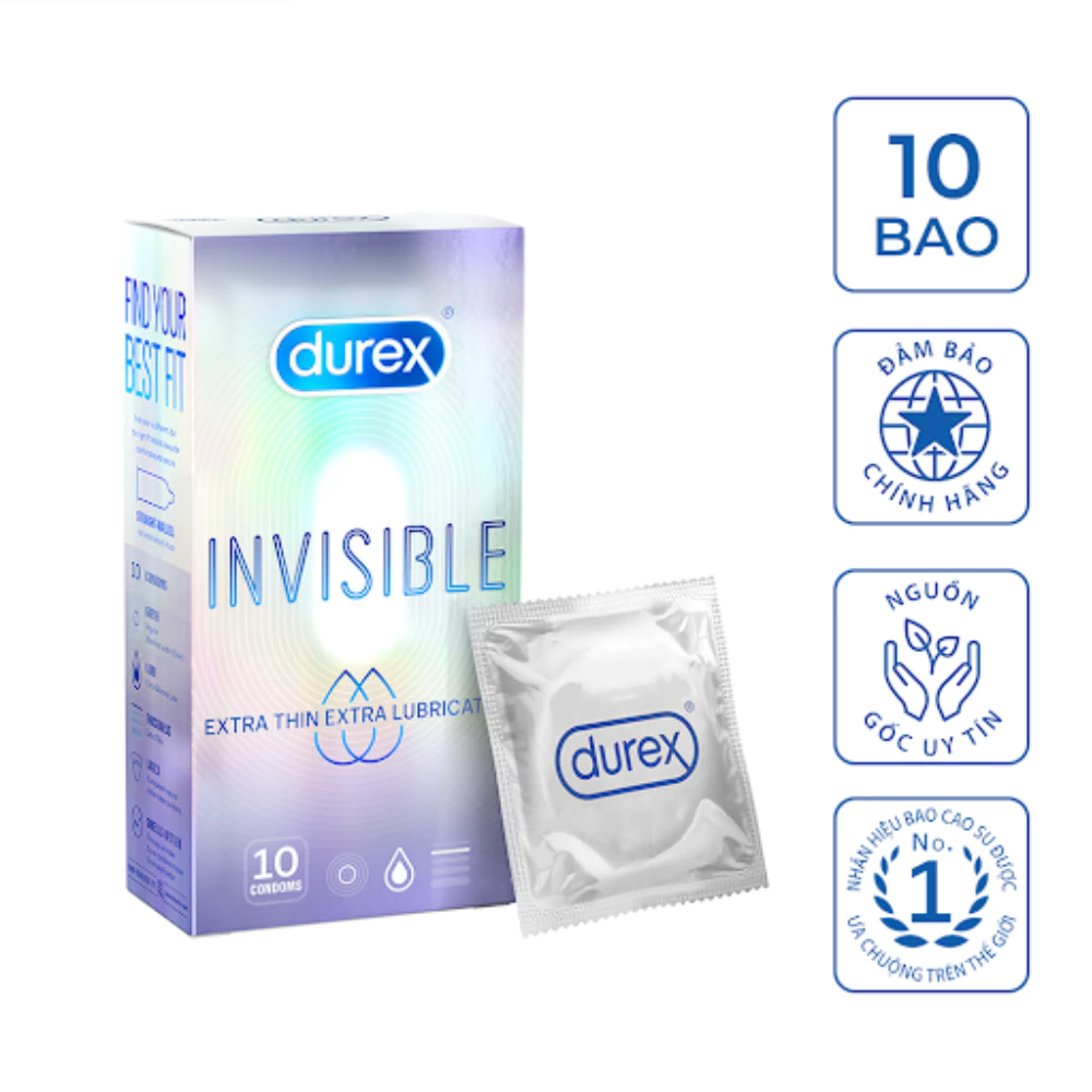 Bao cao su Durex siêu mỏng bôi trơn size 52mm (Hộp 10)