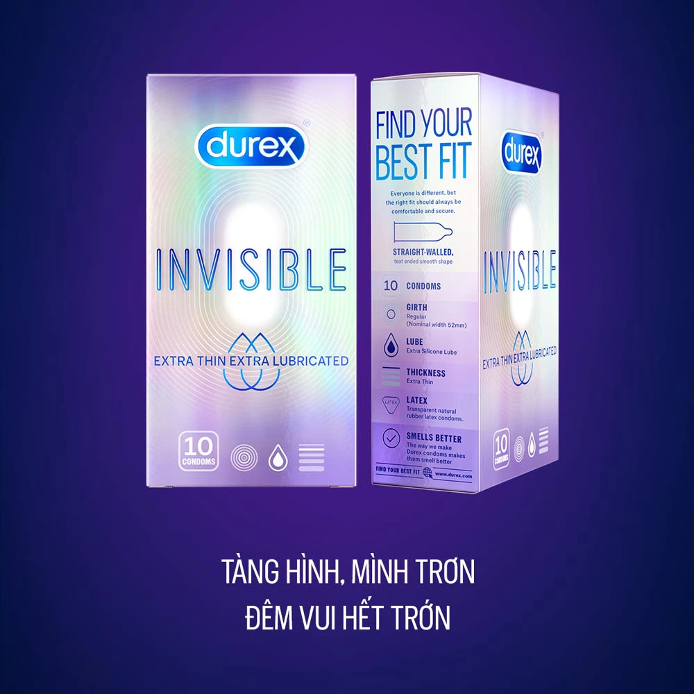 Bao cao su Durex siêu mỏng bôi trơn size 52mm (Hộp 10)