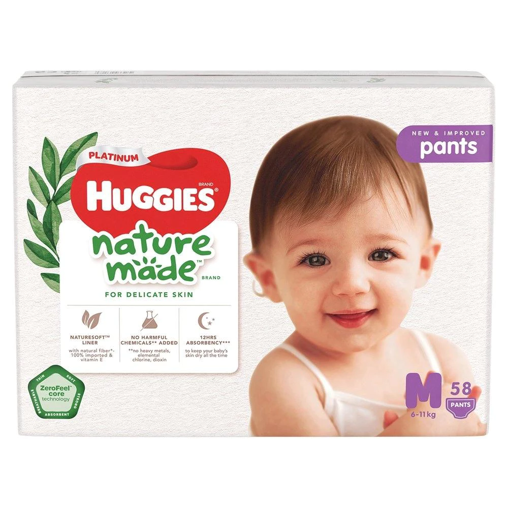 Bỉm dán/quần Huggies Platinum nature made size NB60/S82/M64/L54/M58/L44/XL38/XXL26 cho bé từ 4 - trên 15kg