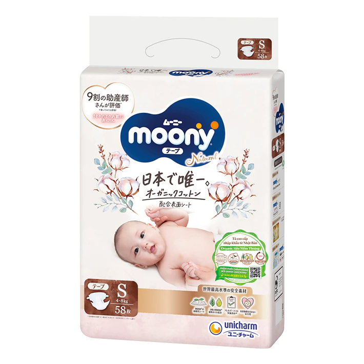 Bỉm/Tã dán, quần Moony Natural nội địa Nhật đủ size cho bé