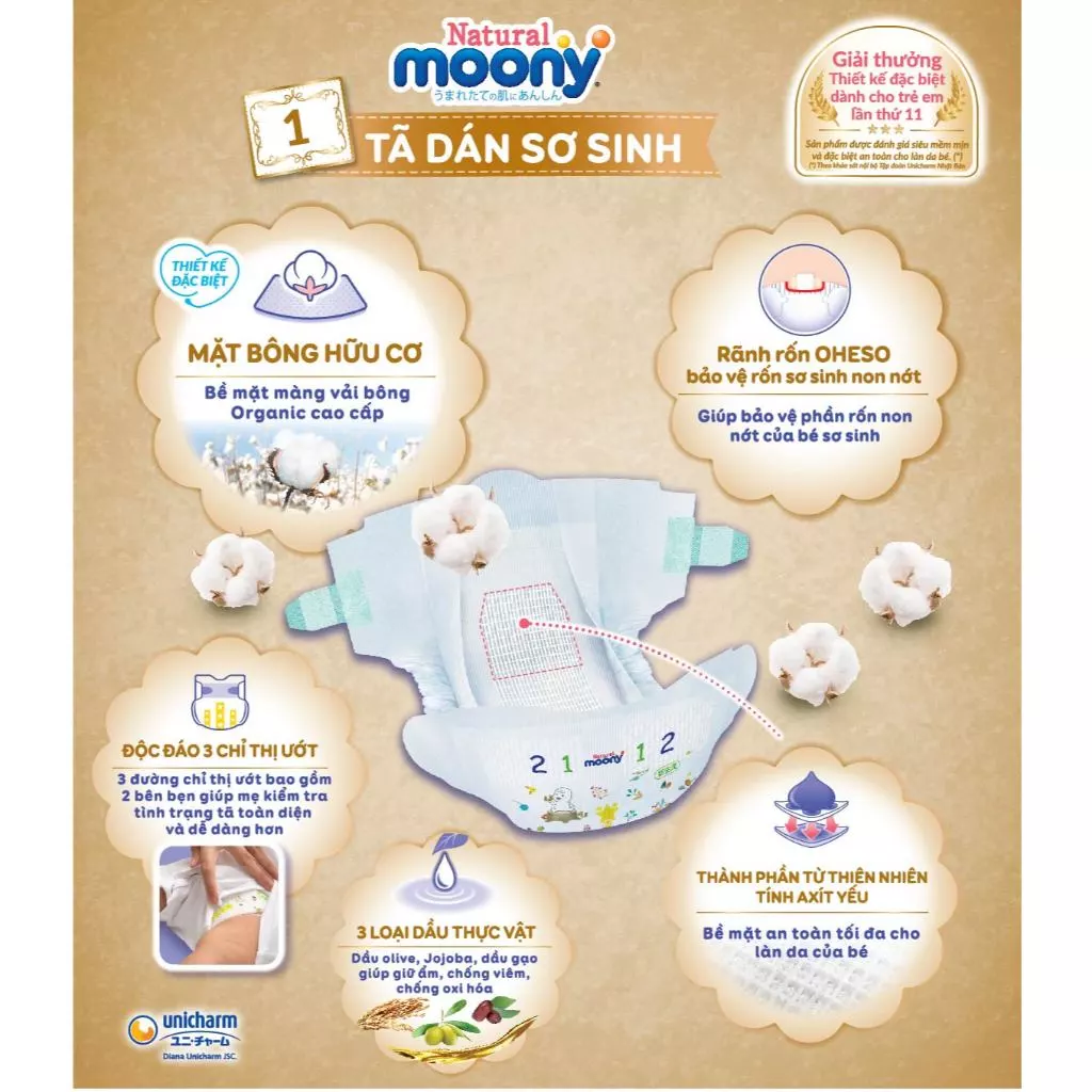 Bỉm/Tã dán, quần Moony Natural nội địa Nhật đủ size cho bé