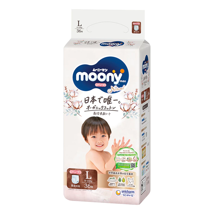 Bỉm/Tã dán, quần Moony Natural nội địa Nhật đủ size cho bé