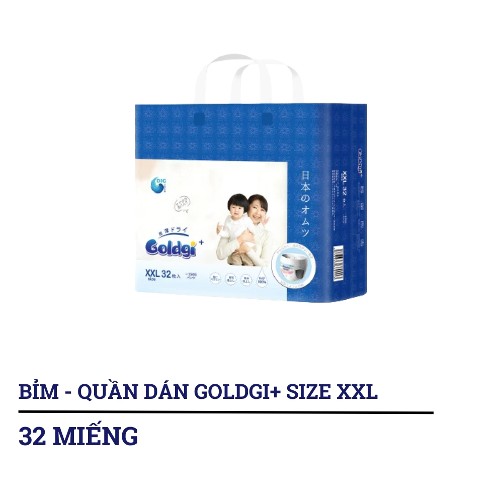 Bỉm - Tã dán/tã quần Goldgi+ size NB92/S84/M66/L56/M60/L48/XL44/XXL32 (từ dưới 5kg đến trên 15kg)