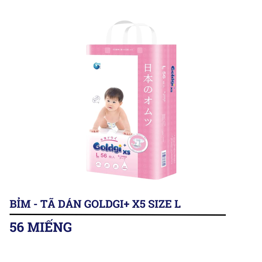 Bỉm - Tã dán/tã quần Goldgi+ X5 size NB92/S76/M66/L56/M54/L48/XL44/XXL32 (từ dưới 5kg đến trên 15kg)