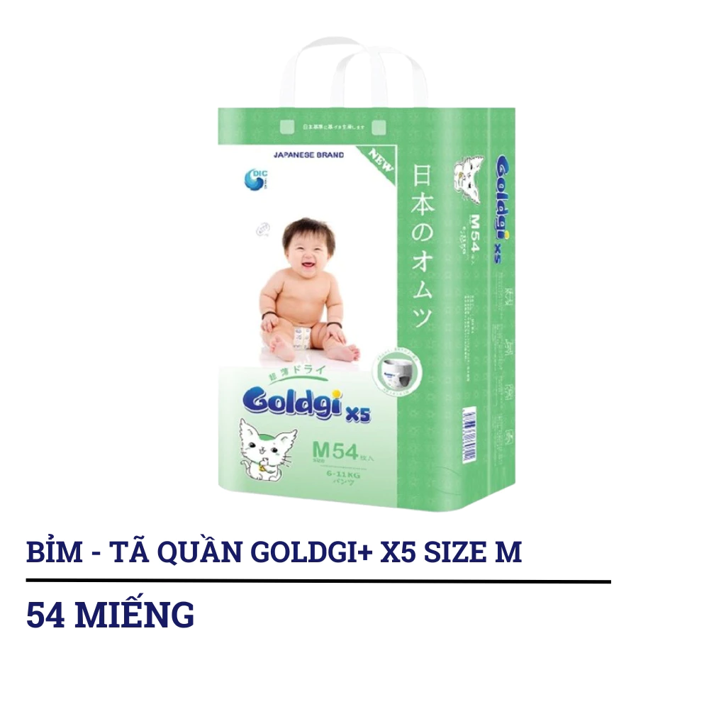 Bỉm - Tã dán/tã quần Goldgi+ X5 size NB92/S76/M66/L56/M54/L48/XL44/XXL32 (từ dưới 5kg đến trên 15kg)