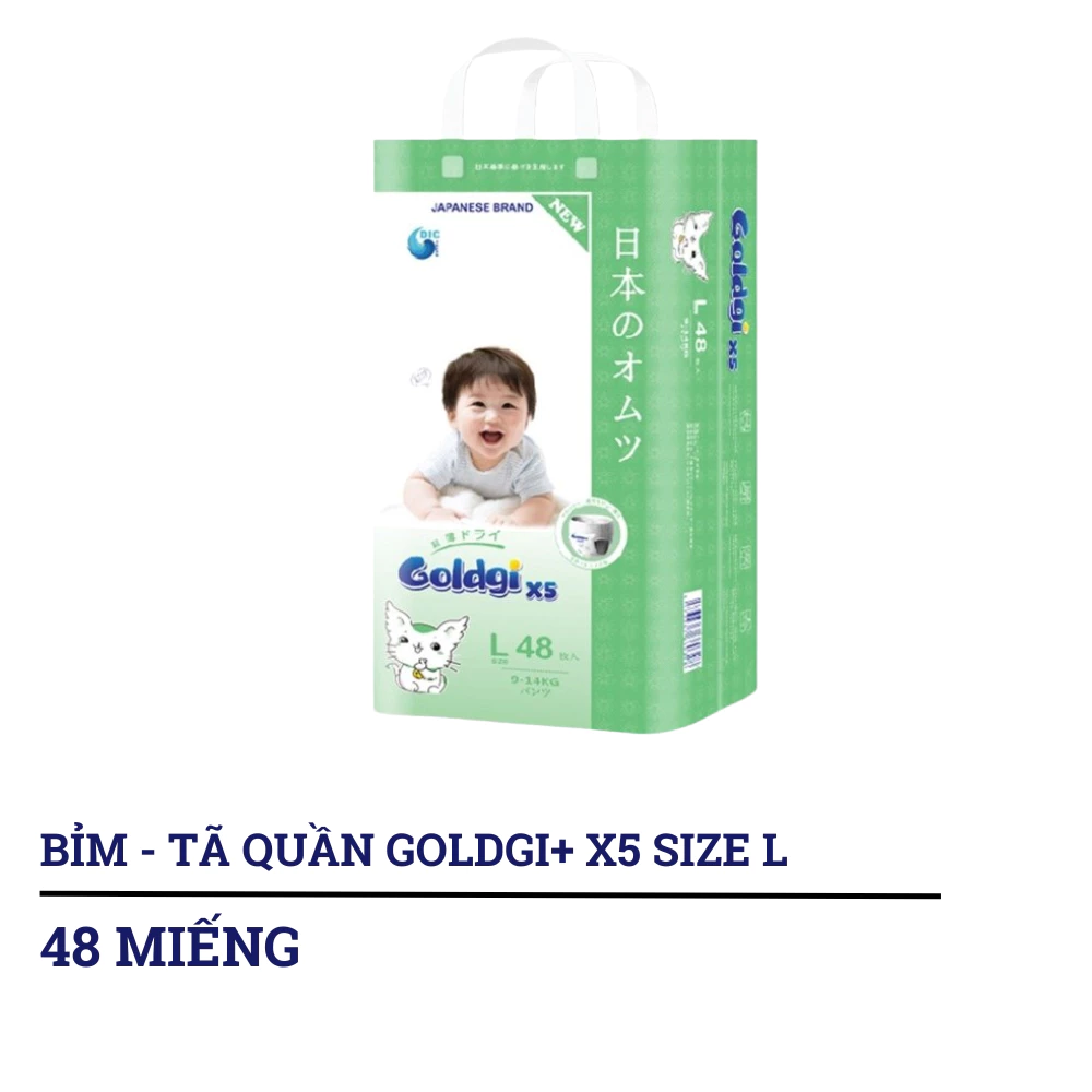 Bỉm - Tã dán/tã quần Goldgi+ X5 size NB92/S76/M66/L56/M54/L48/XL44/XXL32 (từ dưới 5kg đến trên 15kg)