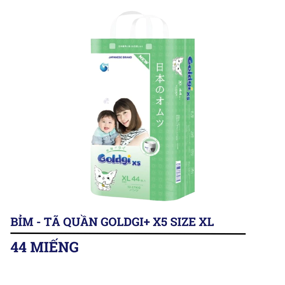 Bỉm - Tã dán/tã quần Goldgi+ X5 size NB92/S76/M66/L56/M54/L48/XL44/XXL32 (từ dưới 5kg đến trên 15kg)