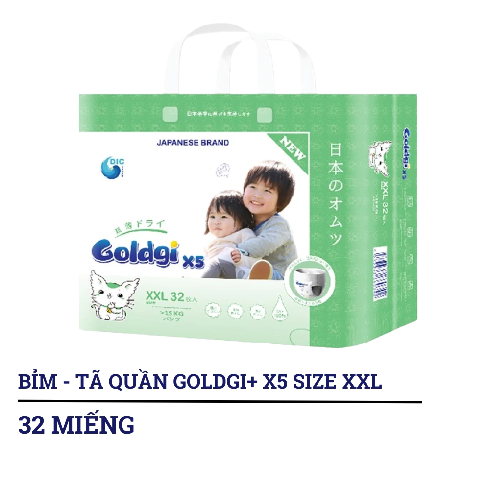 Bỉm - Tã dán/tã quần Goldgi+ X5 size NB92/S76/M66/L56/M54/L48/XL44/XXL32 (từ dưới 5kg đến trên 15kg)